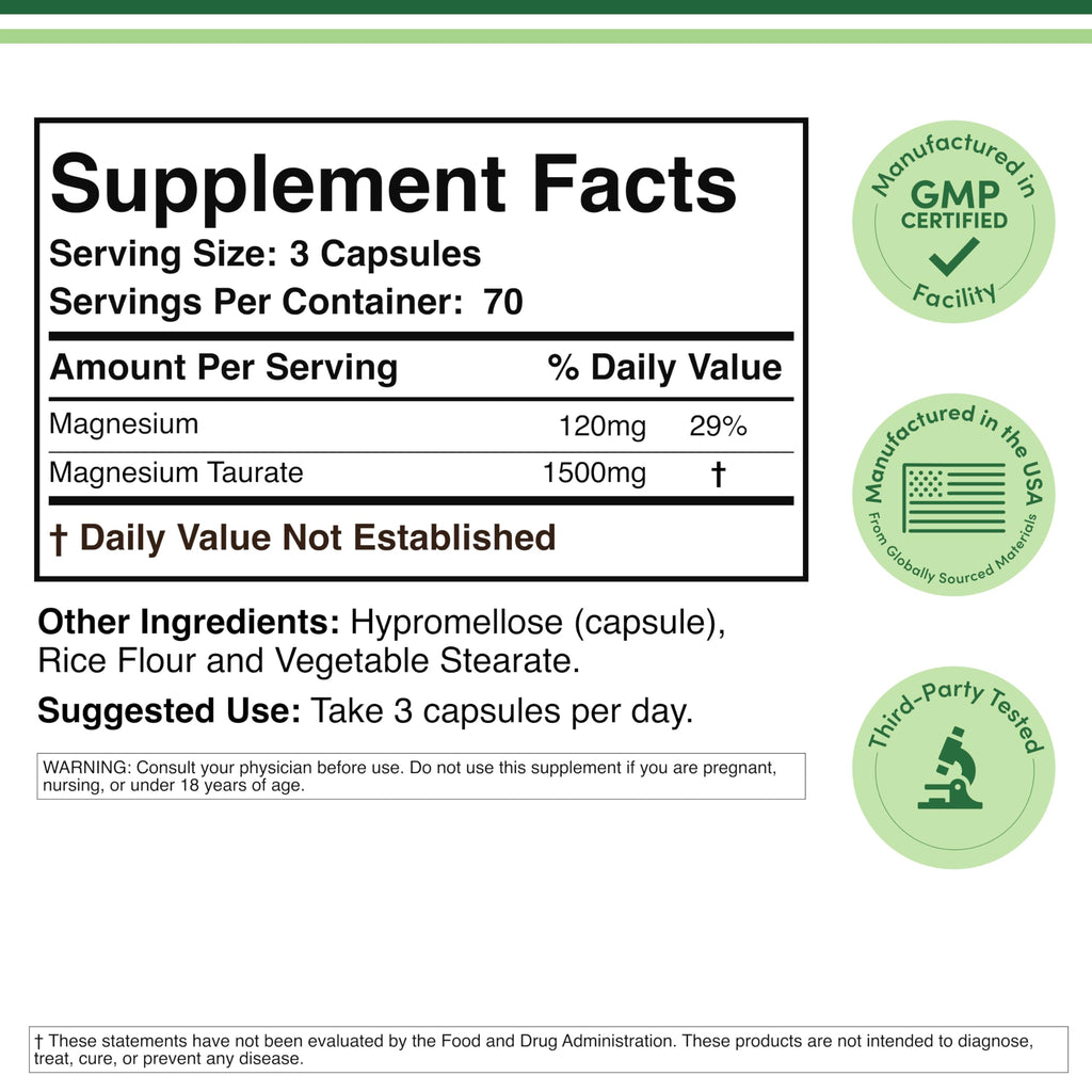 Double Wood Supplements Magnesium Taurate Supplement for Cardiovascular Health