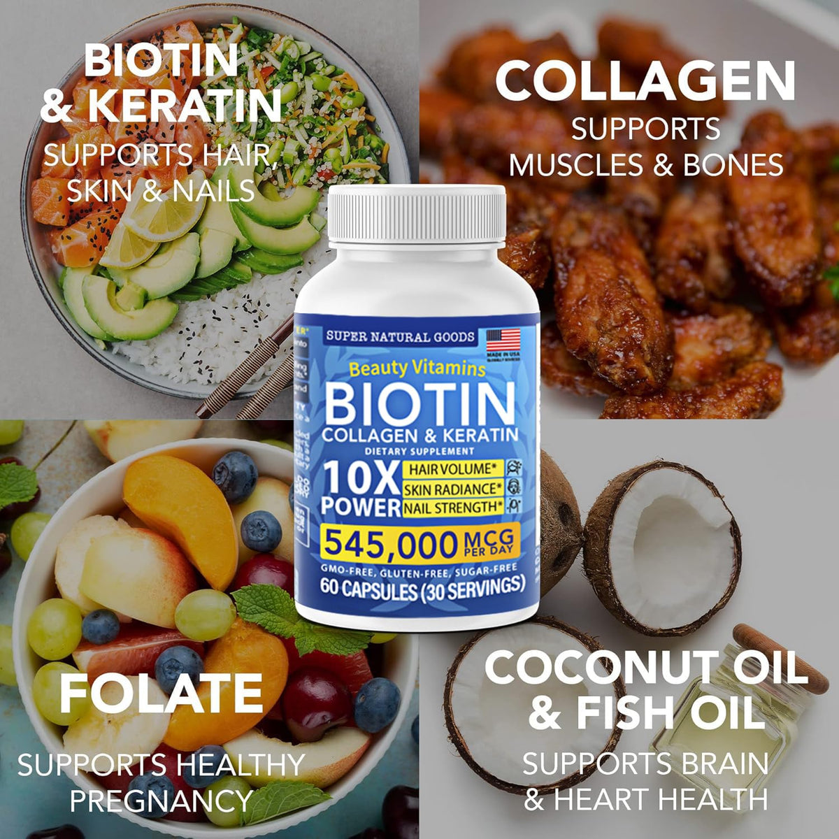 Super Natural Goods Biotin Collagen Keratin Vitamins - 120 Capsules - image 4