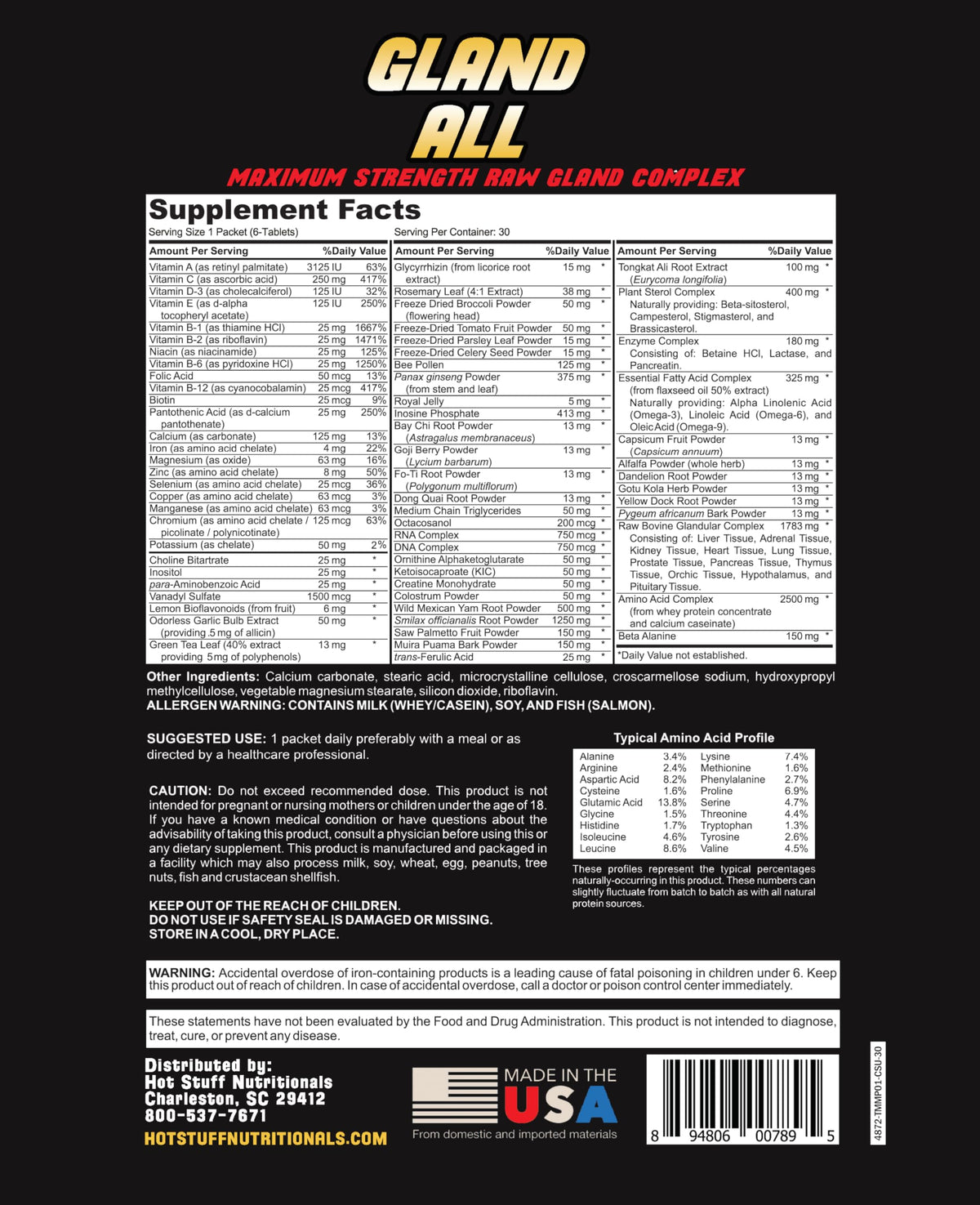 Hot Stuff Nutritionals Gland All-Raw Gland Complex - 30 Packets - image 3