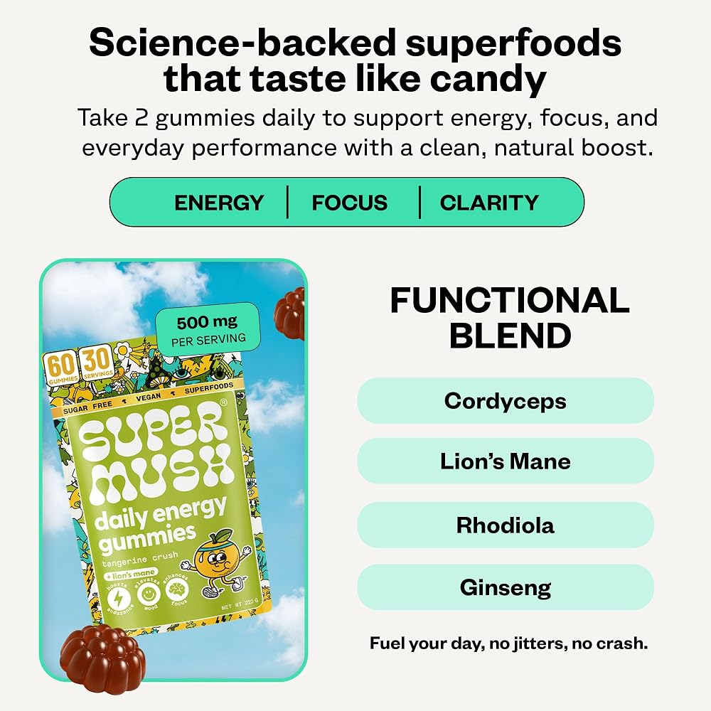 SuperMush Daily Energy Gummies - Lion's Mane & Cordyceps