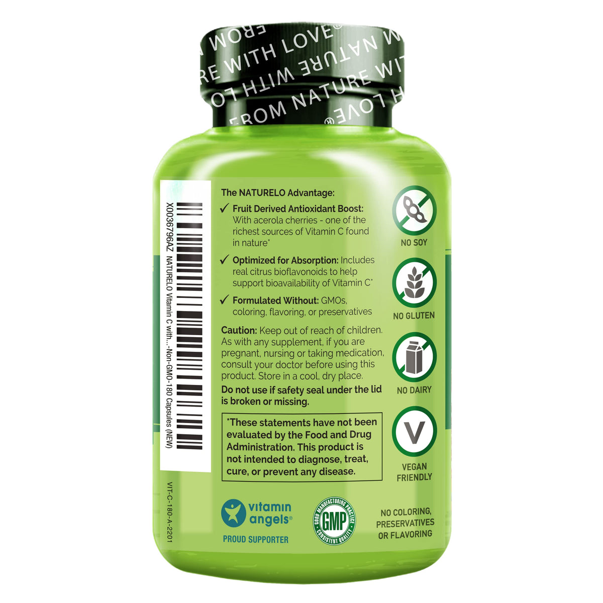 NATURELO Vitamin C 500 mg Immune Support - 180 Capsules - image 2