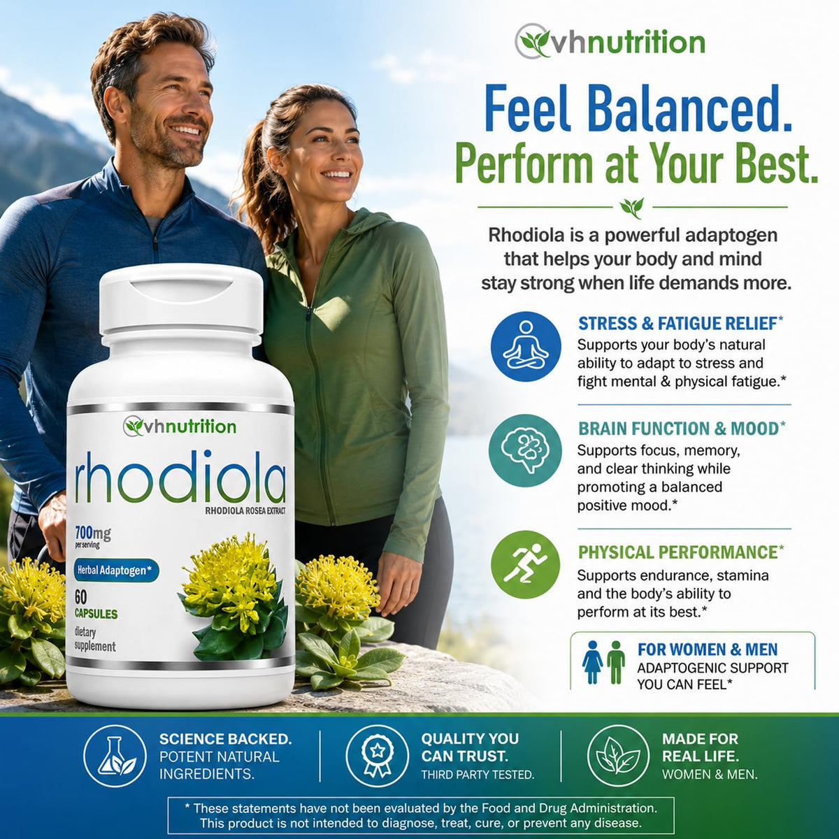 VH Nutrition Rhodiola Rosea Supplement 3% Salidrosides - 60 Capsules - image 3