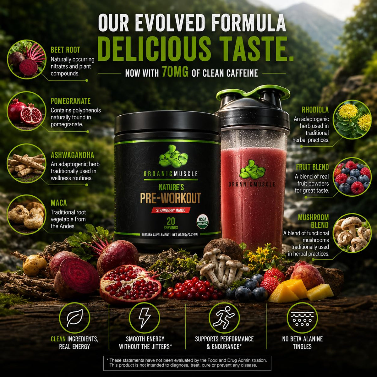 Organic Muscle Pre-Workout Powder Strawberry Mango - 20 Servings - image 6