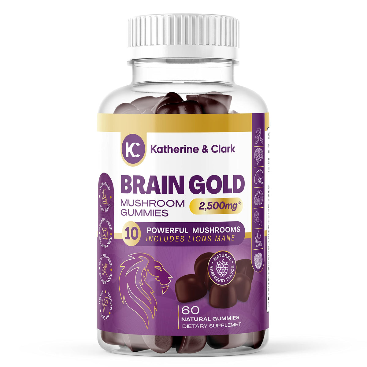 Katherine & Clark Brain Gold Super Mushroom Gummies Immune Support - 60 Count