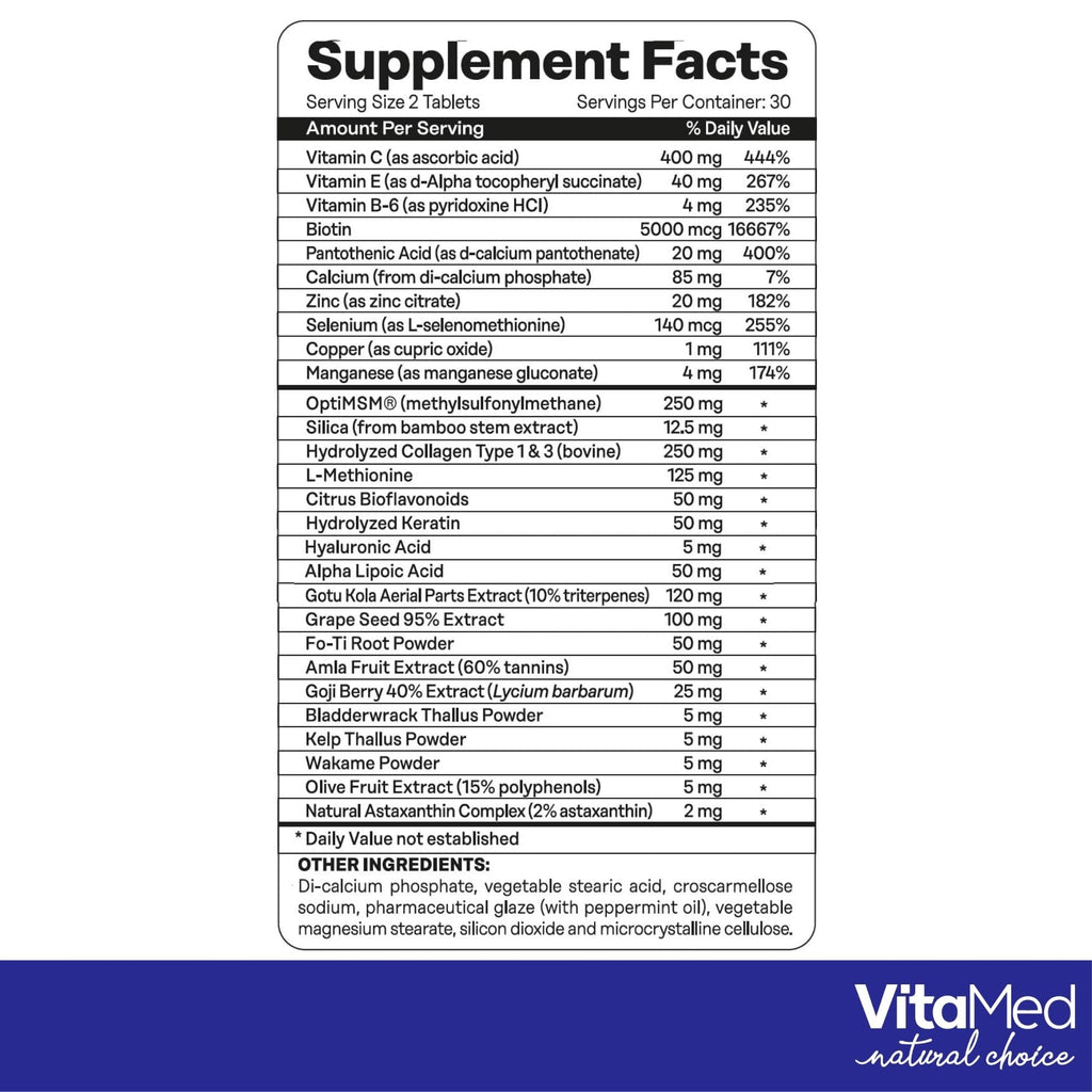 VitaMed Hair Skin and Nails Vitamins with Biotin 5000mcg - 60 Tablets - image 6