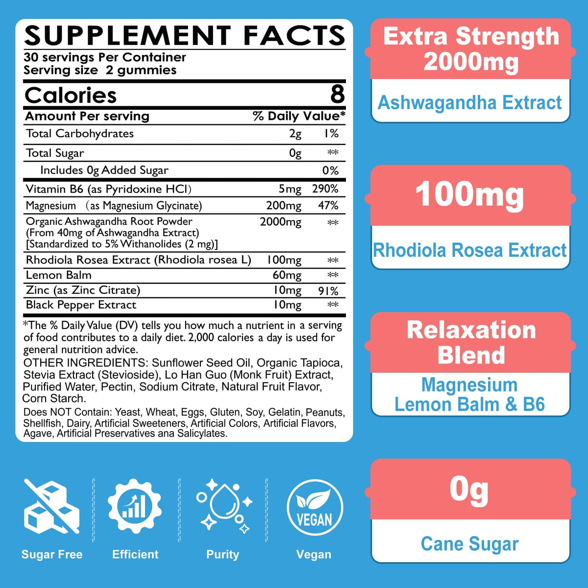 NEVISS Sugar Free Ashwagandha Gummies 2000mg - with Magnesium
