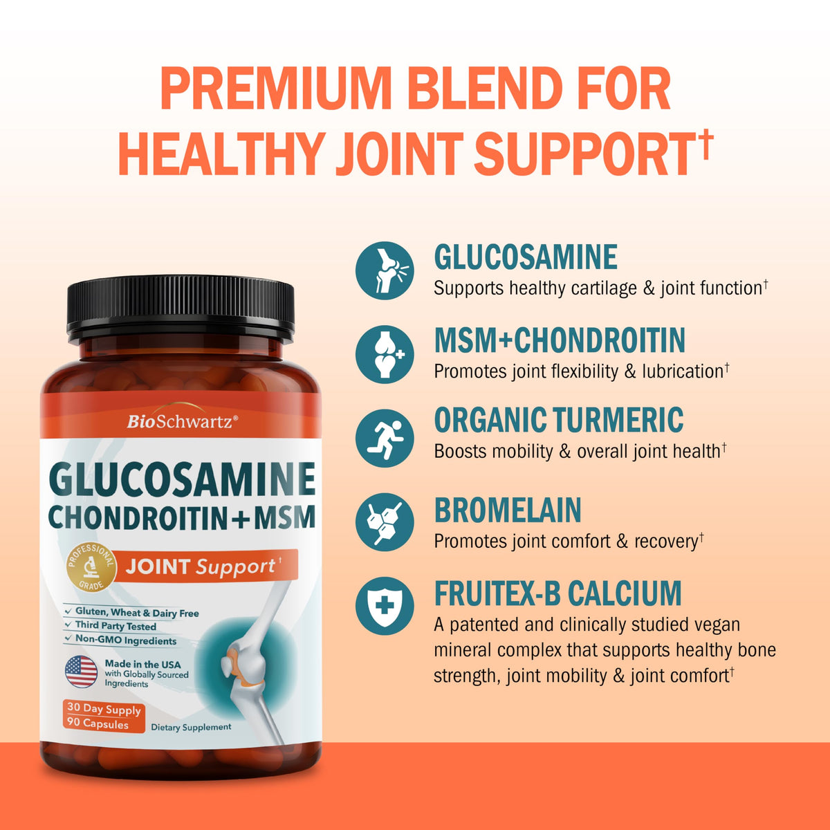 BioSchwartz Glucosamine Chondroitin MSM Joint Support - 90 Capsules - image 3