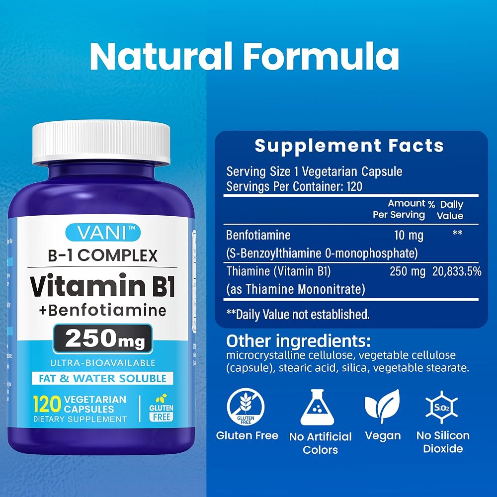 VANI Vitamin B1 250mg with Benfotiamine - 120 Capsules - image 4