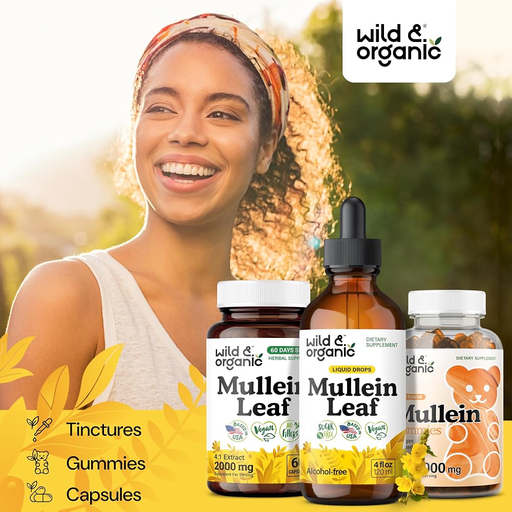 Wild & Organic Mullein Leaf Tincture - Lung Detox - Organic Mulein