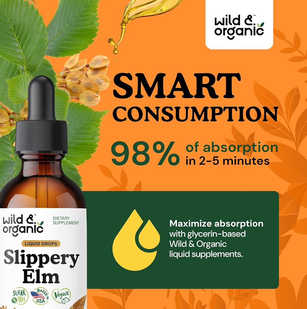 Wild & Organic Slippery Elm Liquid Drops - Organic Slippery Elm Bark