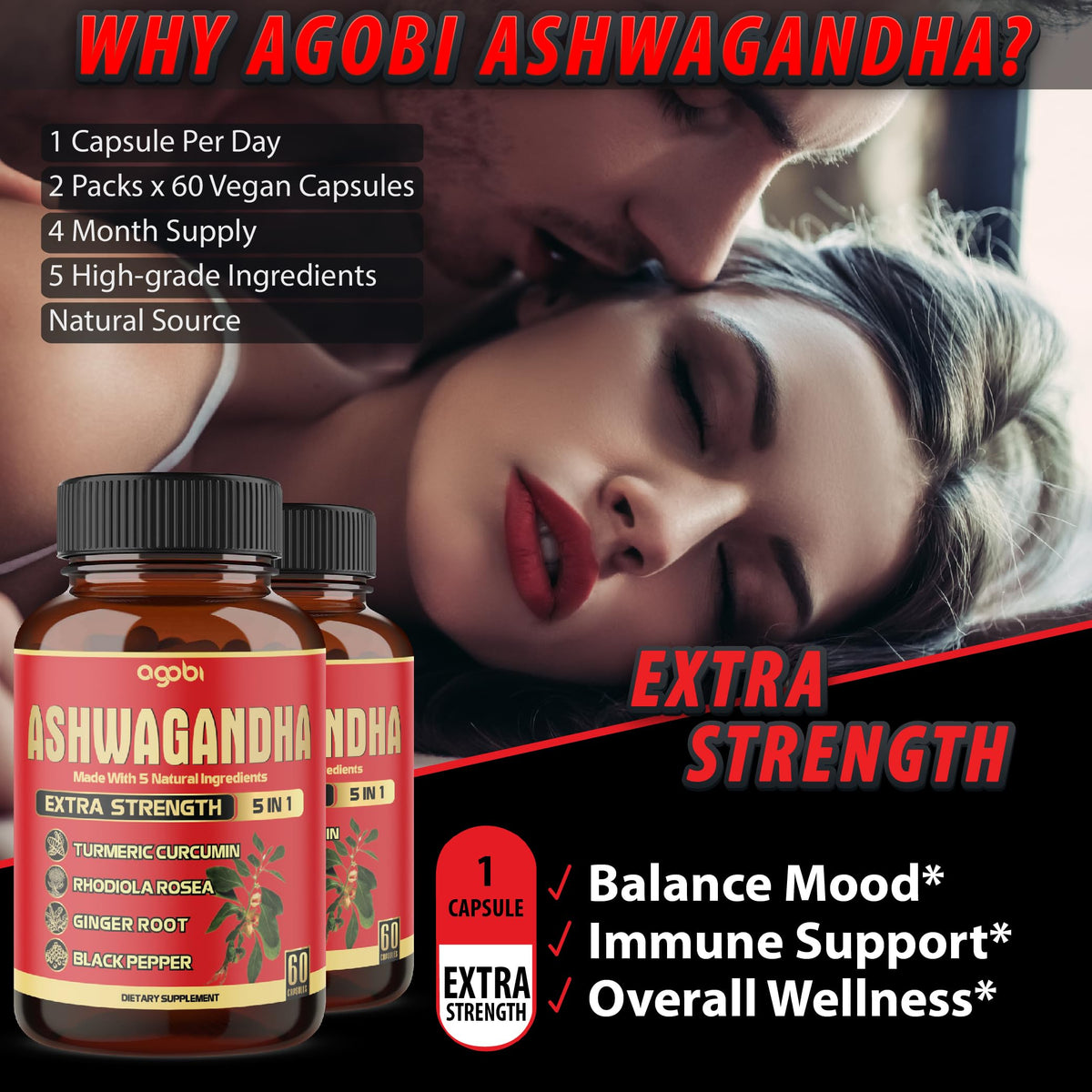 Agobi Ashwagandha 5-in-1 Herbal Blend - 120 Capsules - image 5
