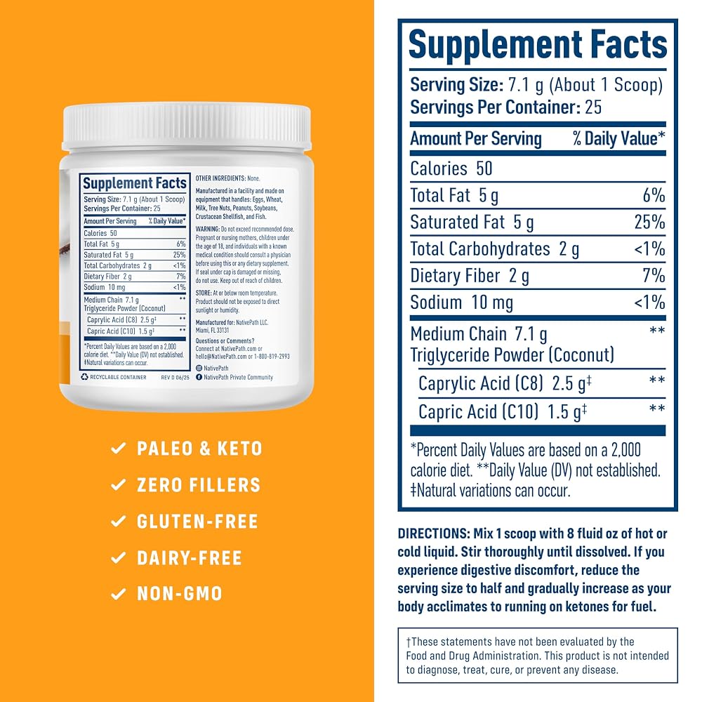 NativePath MCT Oil Powder Keto C8 & C10 Unflavored - 25 Servings - image 2