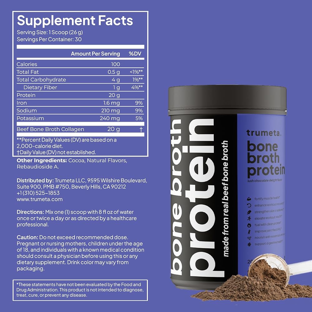 TRUMETA Beef Bone Broth Protein Powder Chocolate - 27.5 oz - image 2