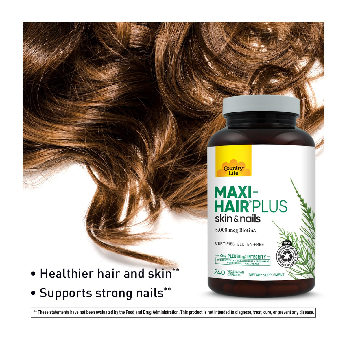 Country Life Maxi-Hair Plus 5000 mcg Biotin - 240 Vegetarian Capsules - image 5