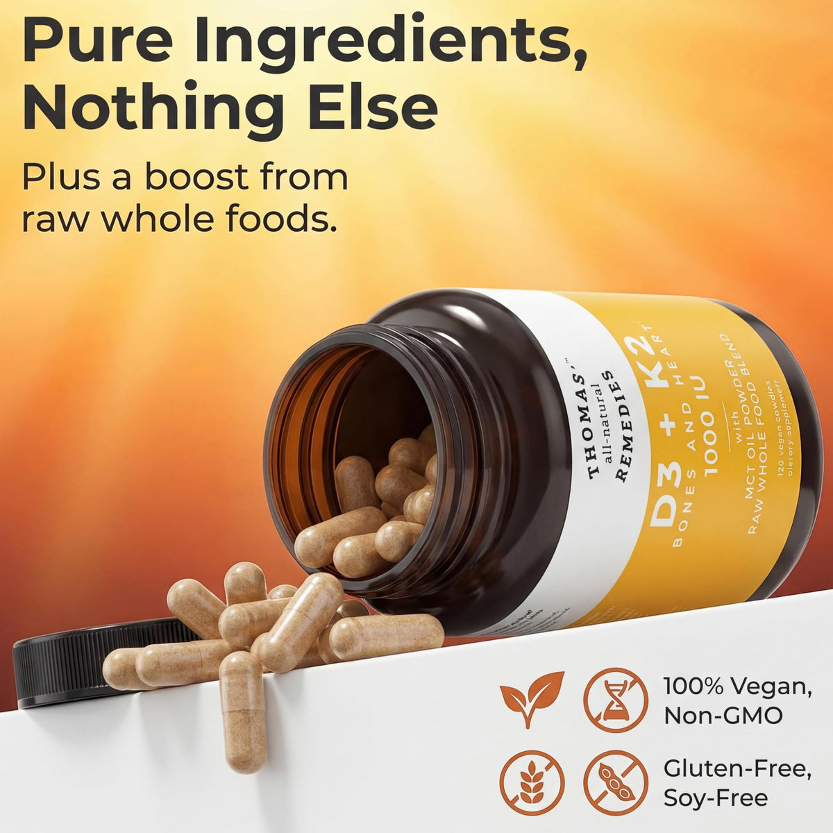 Thomas' All-Natural Remedies D3 + K2 1000 IU - 120 Capsules - image 5