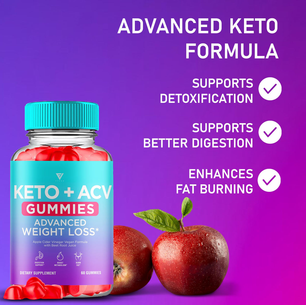 Fyvus Apple Cider Vinegar Gummies Weight Management - 180 Gummies - image 2