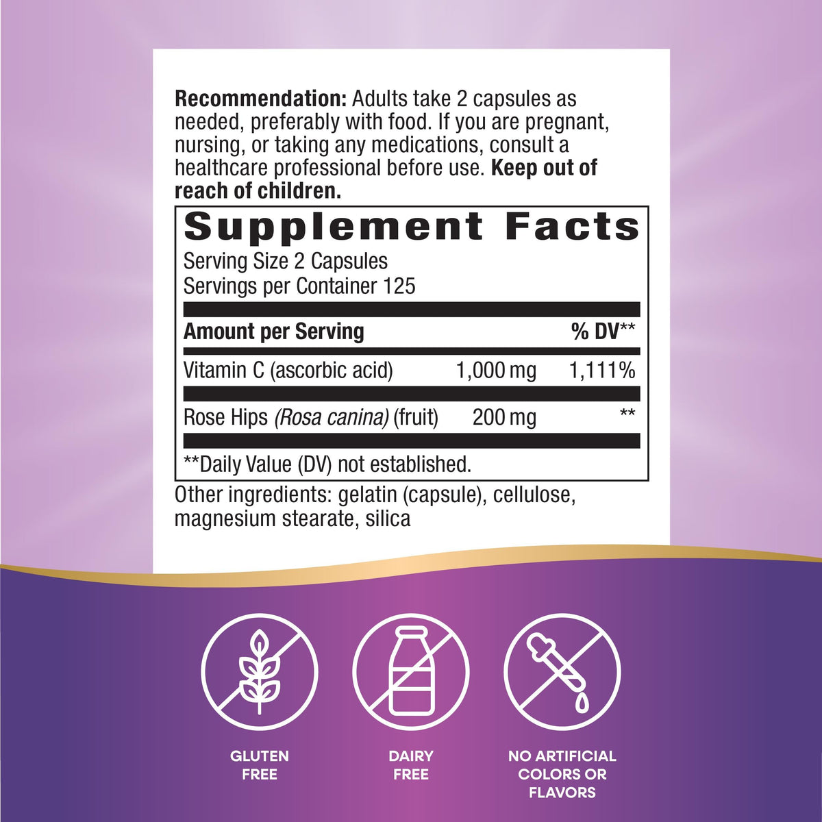 Nature's Way Vitamin C with Rose Hips 500 mg - 250 Capsules - image 2