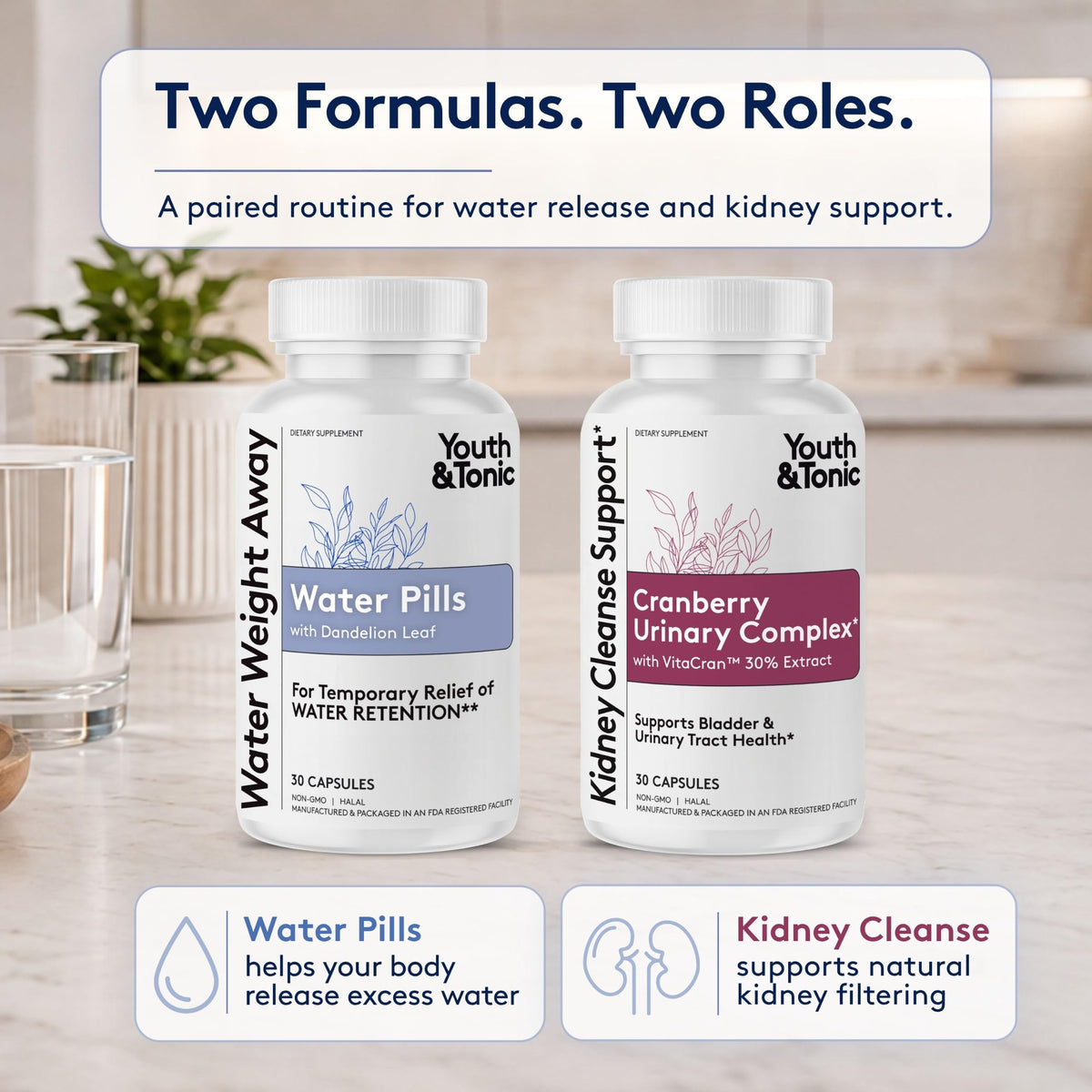 Youth & Tonic Water Retention Pills & Kidney Cleanse Detox - image 3