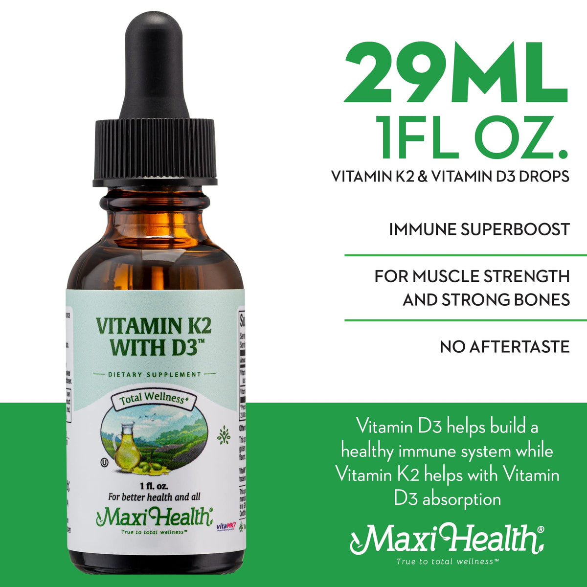 Maxi Health Vitamin D3 with K2 Liquid Drops - 1 fl oz - image 4