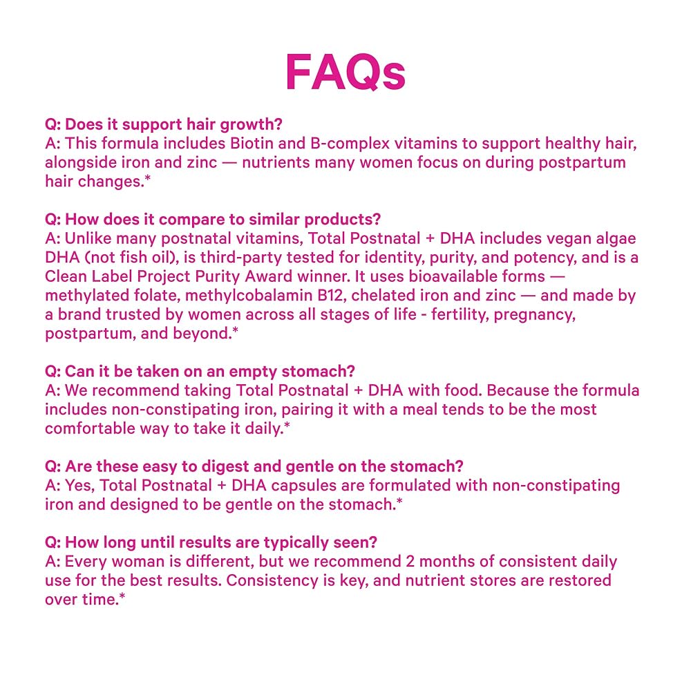Pink Stork Total Postnatal + DHA with Iron - 180 Capsules - image 8