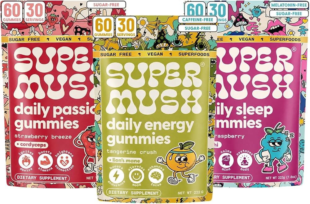 SuperMush Daily Gummies Trio Bundle Passion, Energy & Sleep - 180 Count