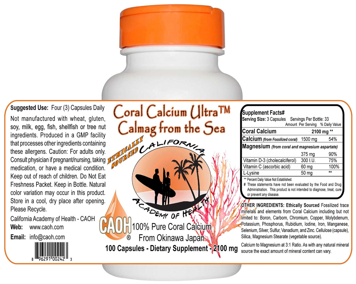 California Academy of Health Coral Calcium - 100 Capsules