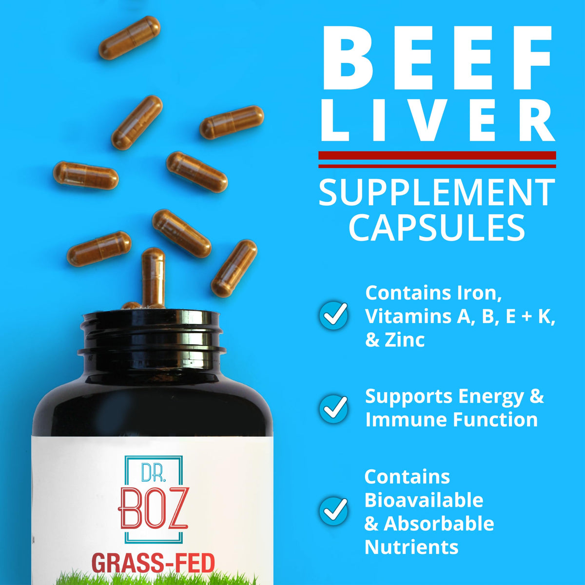 Dr. Boz Beef Liver Capsules Grass Fed Iron Supplement - 180 Count - image 2