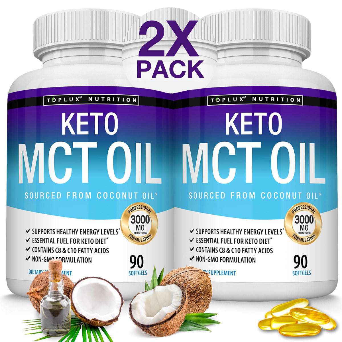 Toplux Keto MCT Oil Capsules - 3000mg Natural Pure Coconut Oil