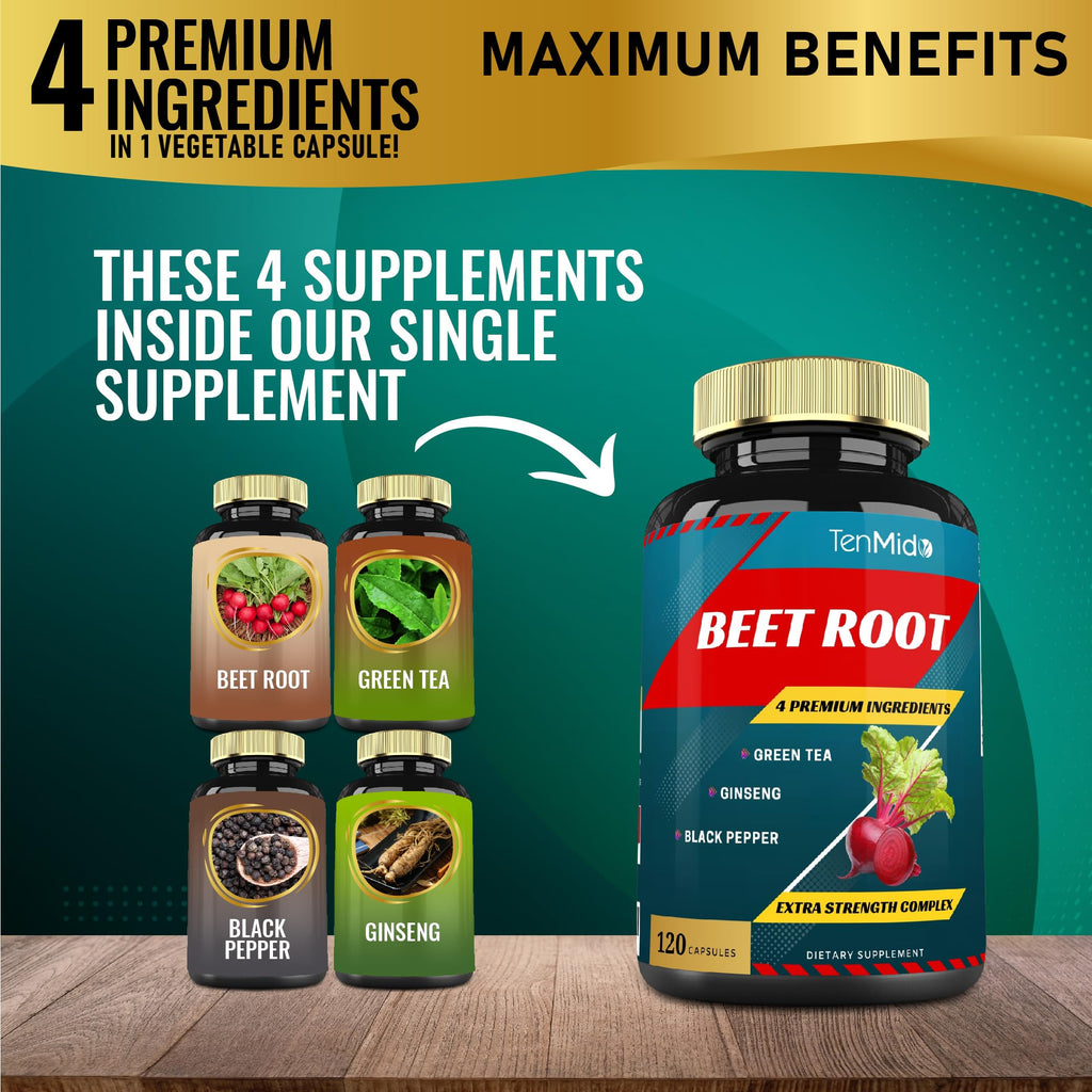 Tenmido Beet Root Extract Capsules Energy Support - 120 Count - image 2