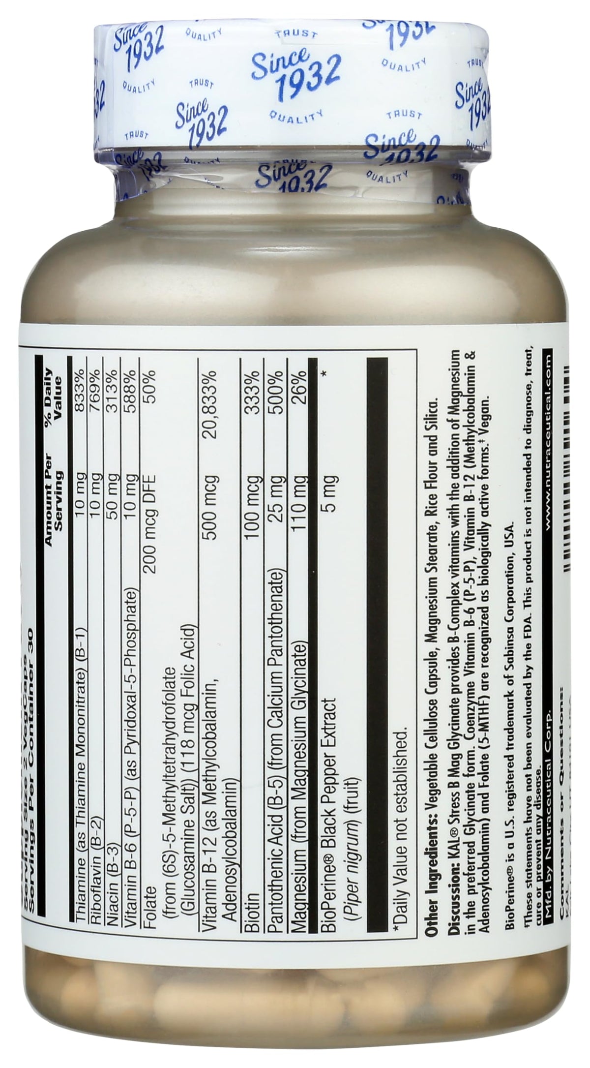 KAL Stress B Magnesium Glycinate - 60 Vegetarian Capsules - image 2