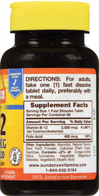 Liarminoo Sundance B-12 2500 mcg + Folic Acid Fast Dissolve - 120 Tablets - image 4