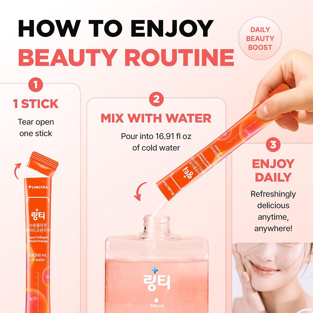 LINGTEA Collagen Drink Mix Blood Orange - 10 Stick Packs - image 8