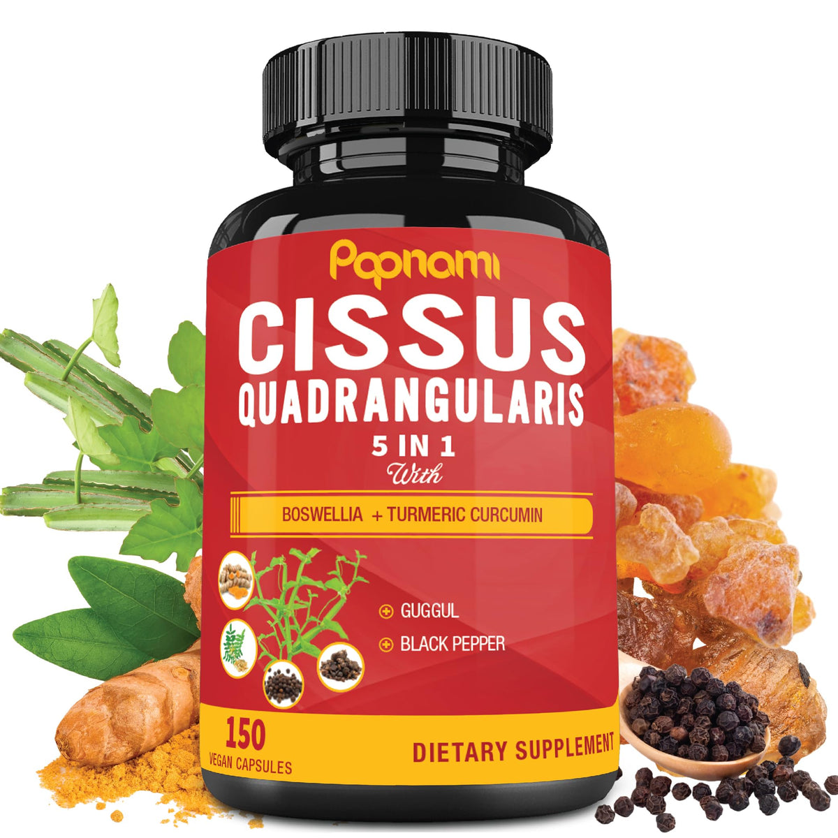 Papnami Cissus Quadrangularis with Boswellia & Turmeric - 150 Capsules