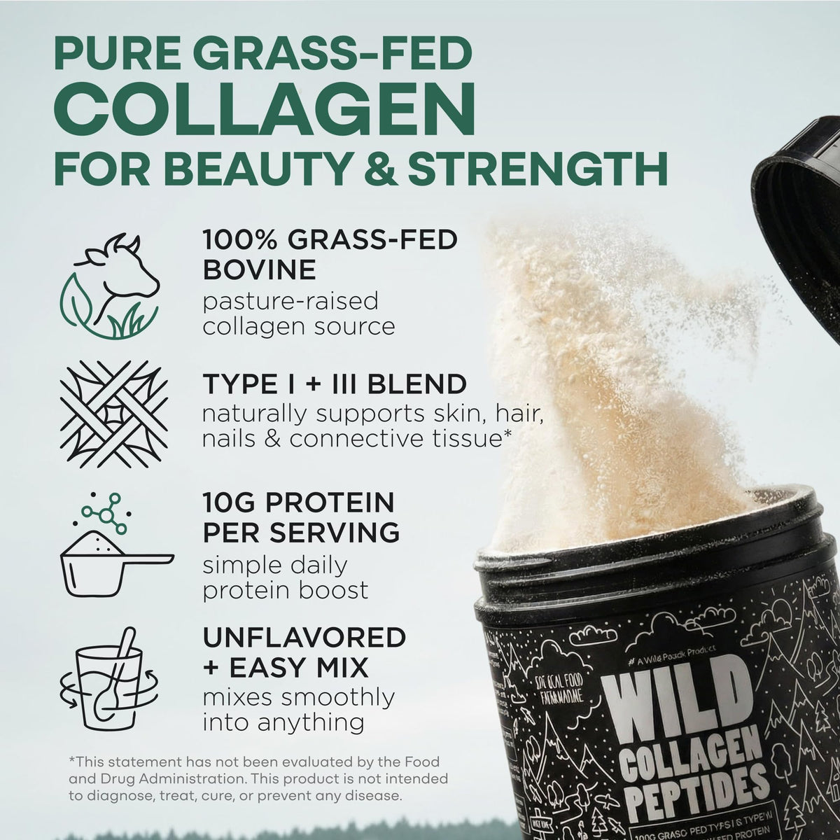 Wild Foods Collagen Peptides Powder Grass-Fed Type I&III - 16oz - image 2