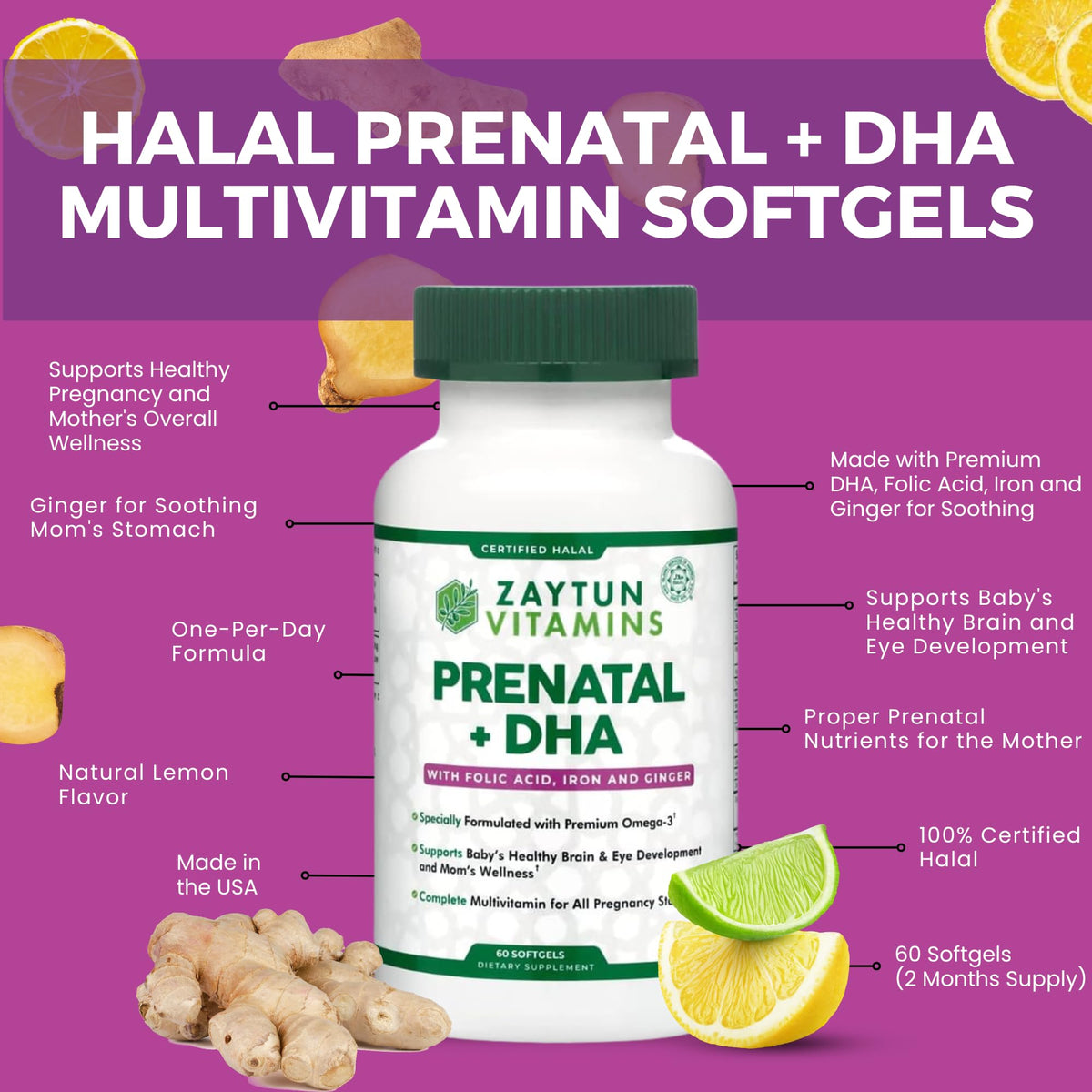Zaytun Vitamins Halal Prenatal Vitamins + DHA - 60 Softgels - image 4