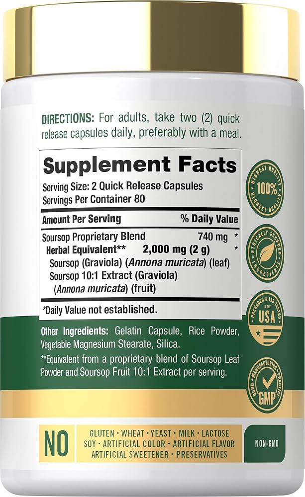 Carlyle Soursop Leaves Graviola - 160 Capsules - image 2
