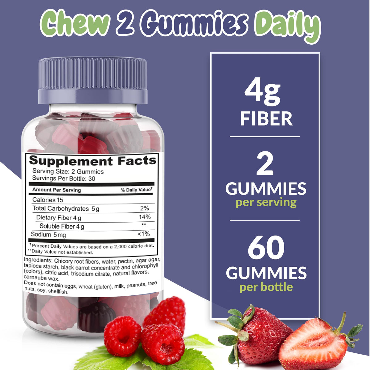 Health Supplied Mixed Berry Flavored Prebiotic Fiber Gummies