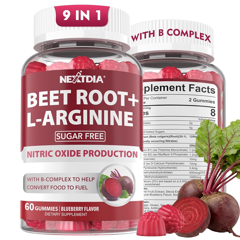 Nextdia Sugar Free Beet Root Gummies with Nitrates + L-Arginine 1400mg