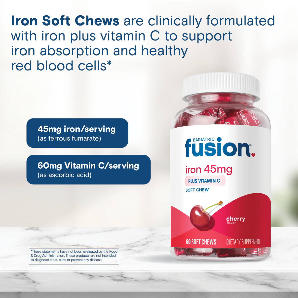 Bariatric Fusion Iron 45mg Cherry Soft Chews - 60 Count - image 5