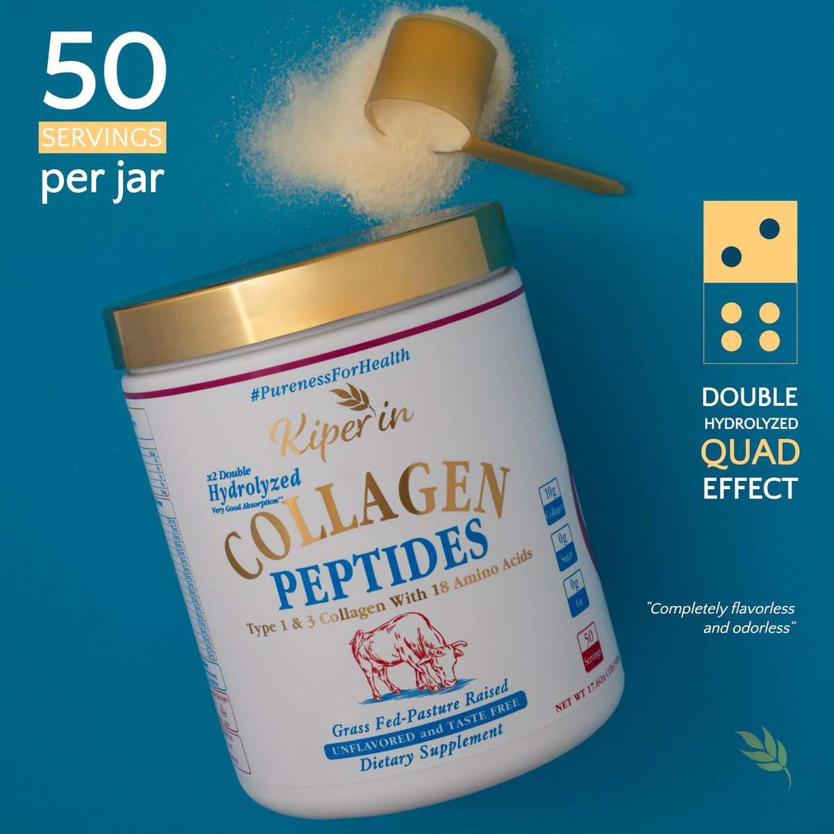 Kiperin Hydrolyzed Collagen Peptides for Women - 50 Servings - image 3