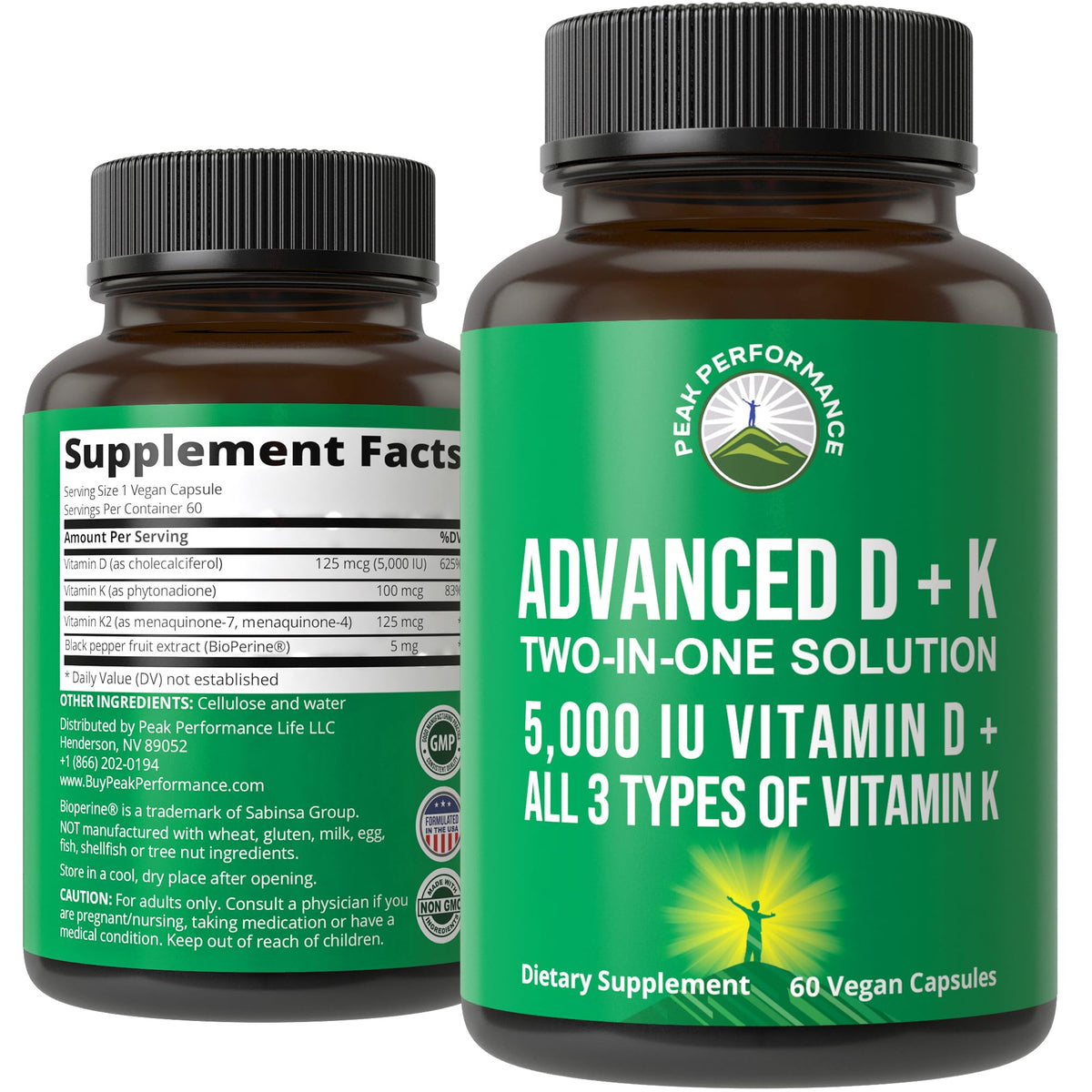 Peak Performance Vitamin D 5000 IU with Vitamin K - 60 Capsules