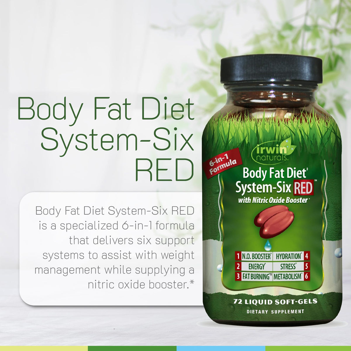 Irwin Naturals Body Fat Diet System-Six RED Nitric Oxide Booster - 72 Softgels - image 5