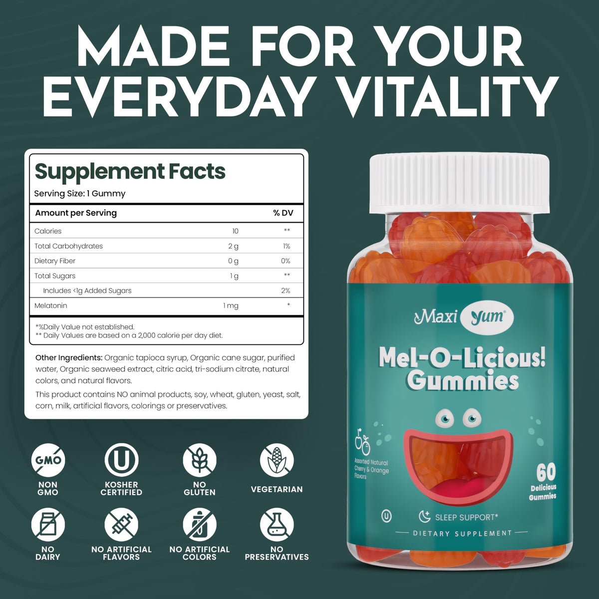 Maxi Health Kids Melatonin Gummies 1mg Cherry & Orange - 60 Count - image 4