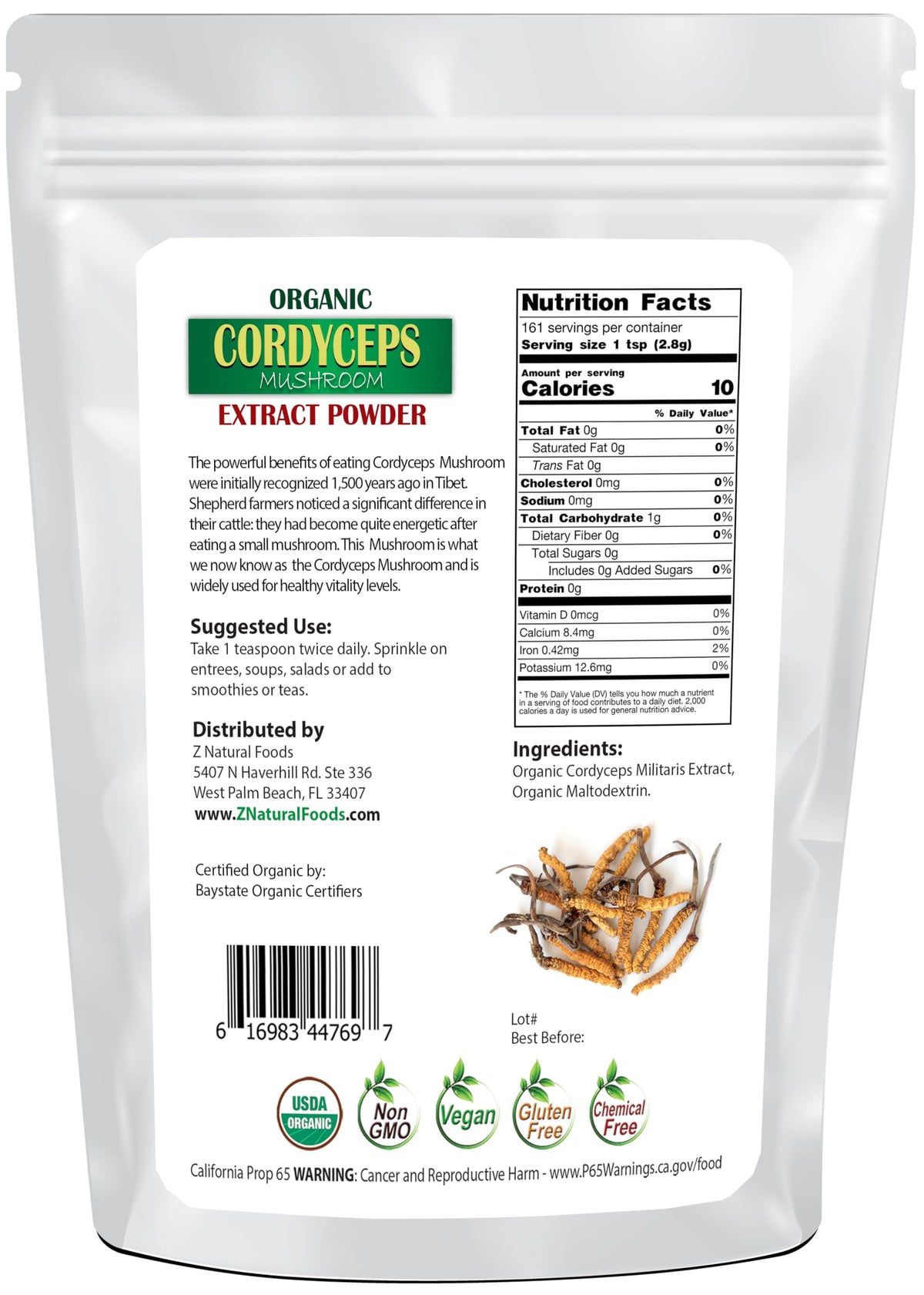 Z Natural Foods Organic Cordyceps Mushroom Extract Powder - 16 oz - image 2