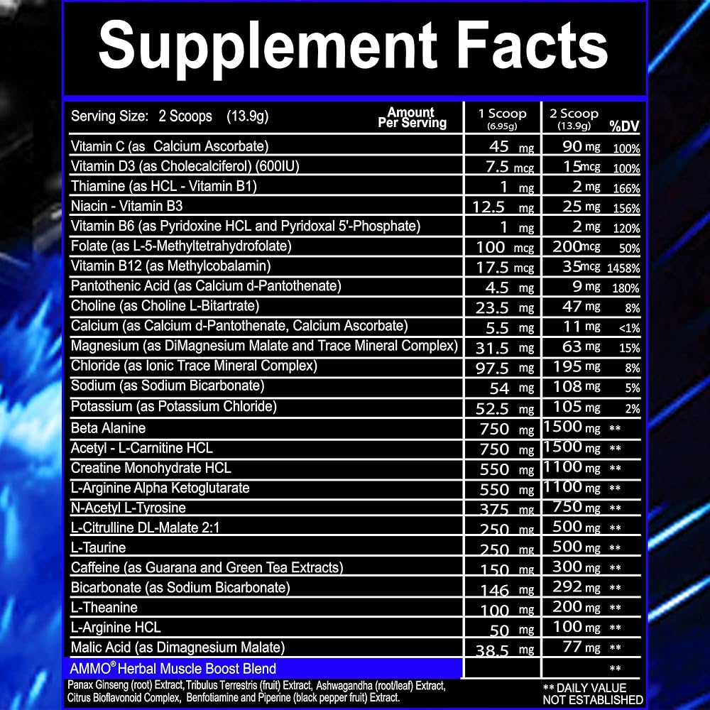 AMMO® Energy Reloads™ Pre Workout Powder - 300mg Caffeine Zero Sugar