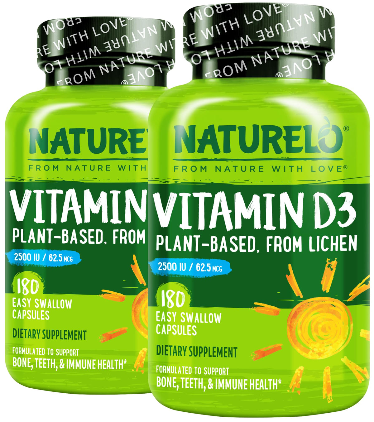 Naturelo Unflavored vitamin D3 Capsules bottle bone
