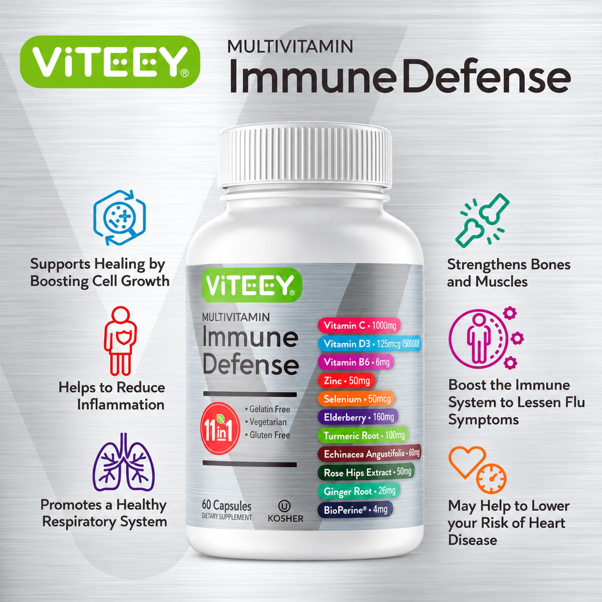 Viteey 11 in 1 Immune Defense Support Supplement Booster with Vitamin