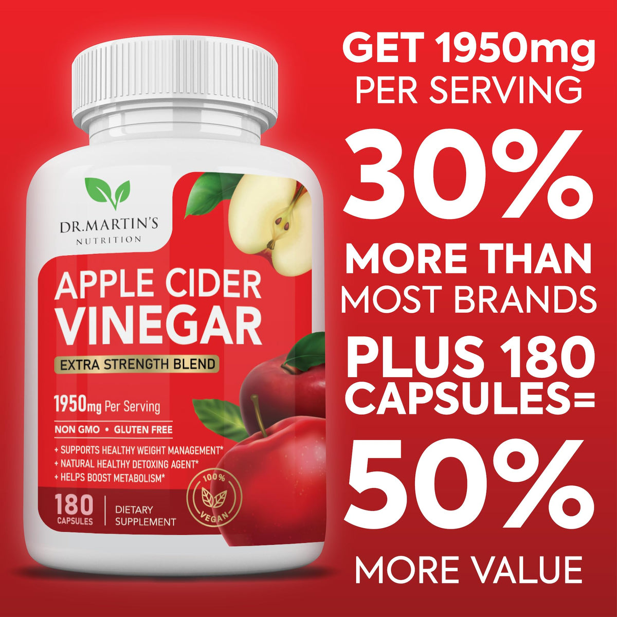 DR. MARTIN'S NUTRITION Apple Cider Vinegar 1950mg - 180 Capsules - image 3