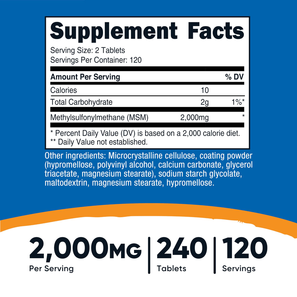 Nutricost MSM Tablets Methylsulfonylmethane 2000mg - 240 Tablets - image 2