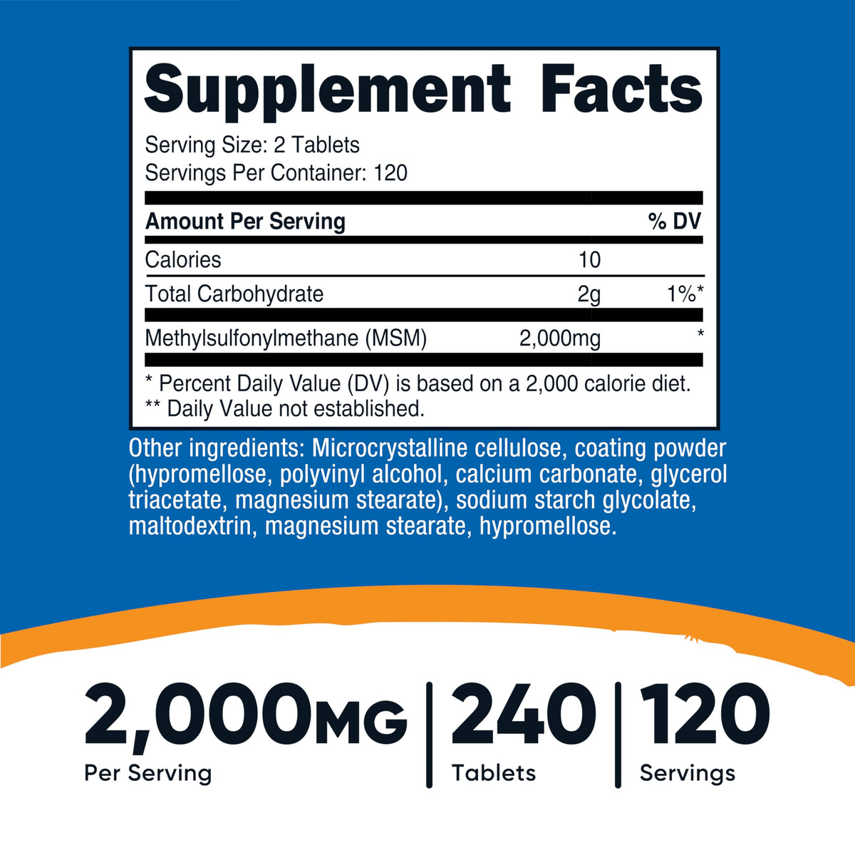 Nutricost MSM Tablets Methylsulfonylmethane 2000mg - 240 Tablets - image 2